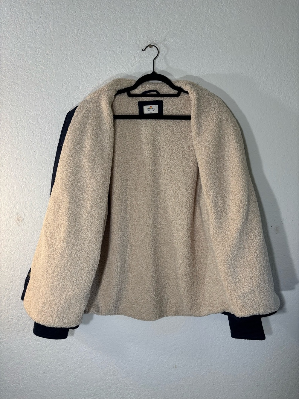 Marine Layer Sherpa Lined Camping Shirt Jacket Size Large Navy Cotton Fleece - Picture 14 of 15